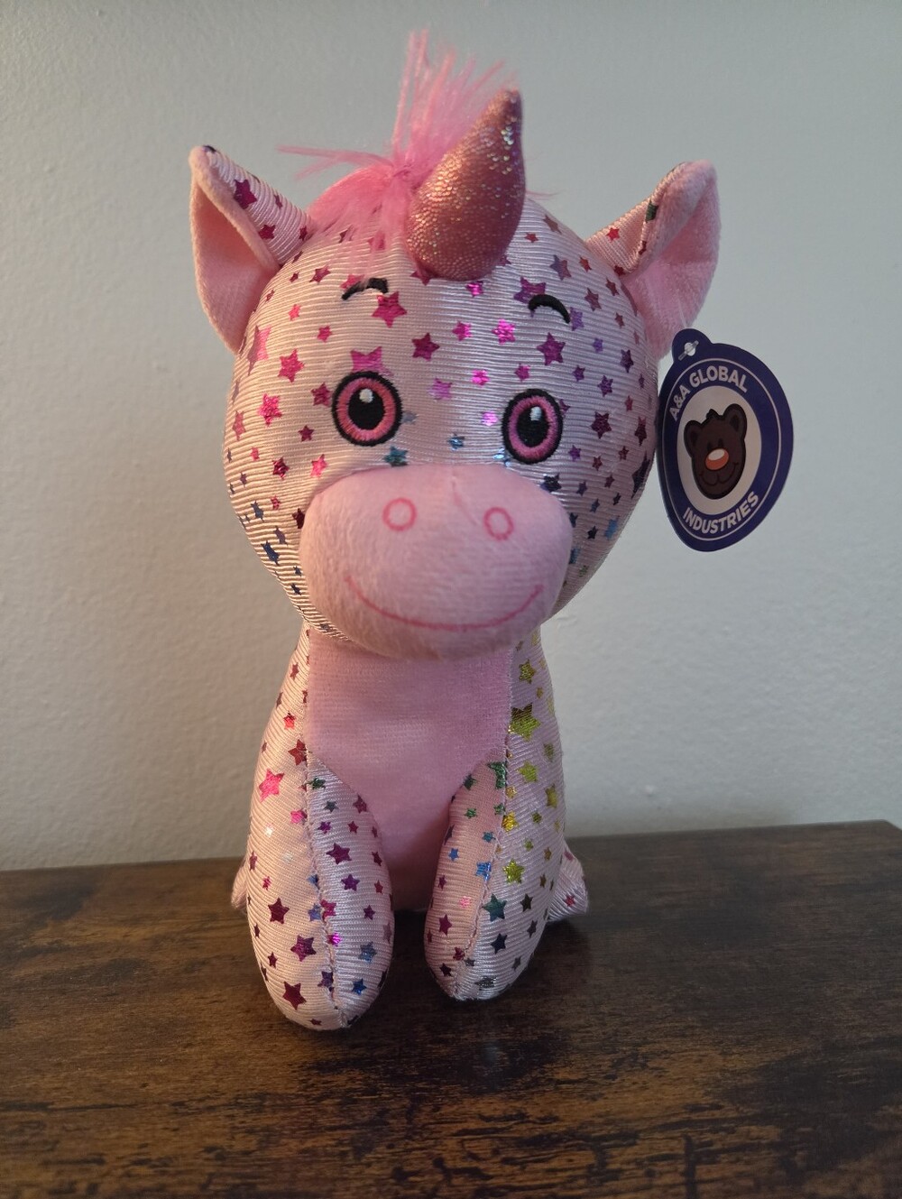 Pink Unicorn Plush Toy - Glitter Star Pattern